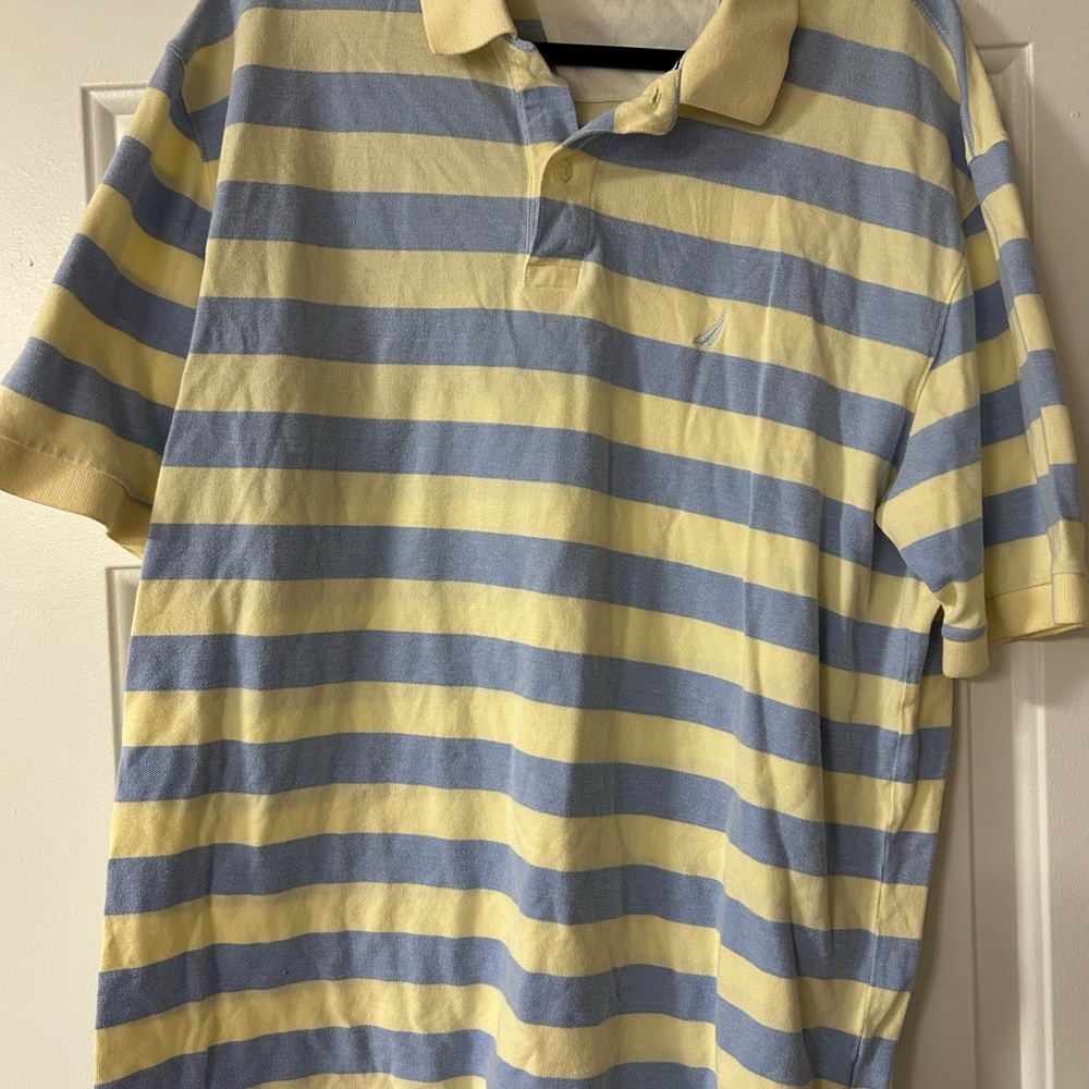 Nautica Men's Polo in Blue and Yellow Stripes